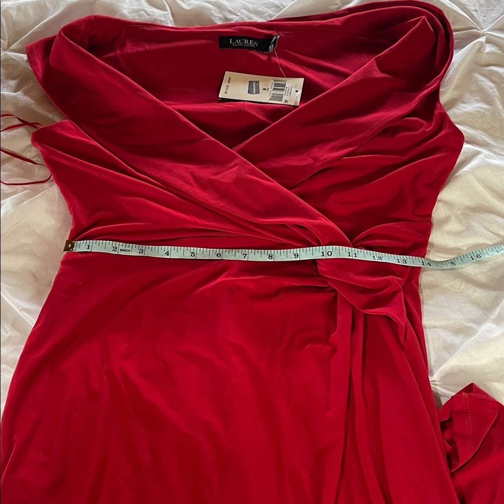 Lauren Ralph Lauren NWT Women's Red Jersey Off-the-Shoulder Gown - Picture 13 of 15